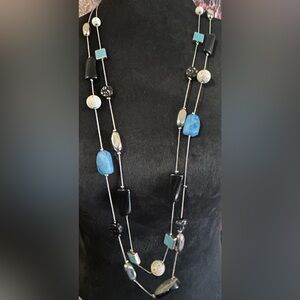 NY & Co Silver Tone Necklace with Plastic Gems
